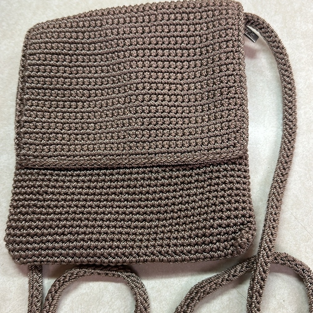 The Sak Brown Flap Crochet Crossbody Small Purse Minimalist Neutral Beachy Boho - Picture 5 of 5